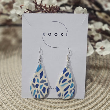 Textured White & Blue Circle Earrings