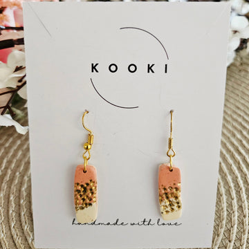 Peach & Gold Glitter Rectangle Earrings