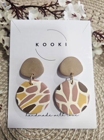 Yellow Brown Mosaic Round earrings