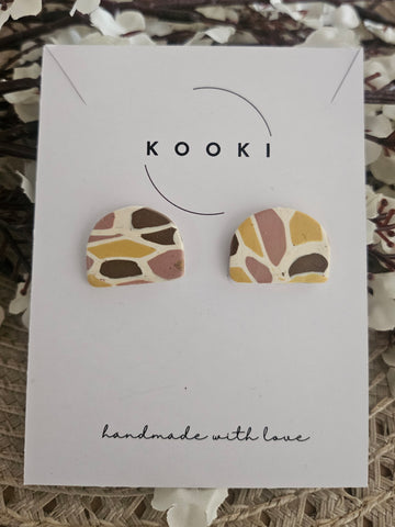 Yellow Mosaic half moon Studs