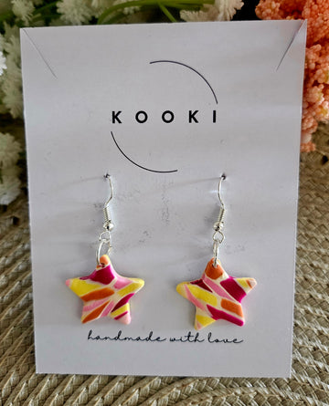 Pink Mosaic Star Earrings