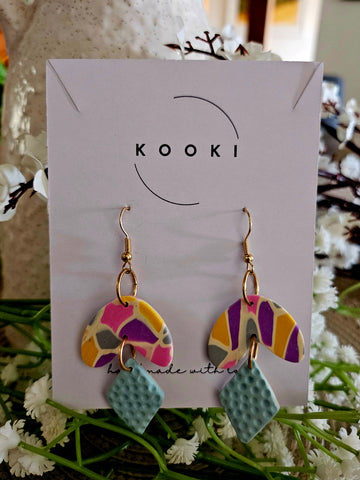 Pink Blue textured dangle earrings