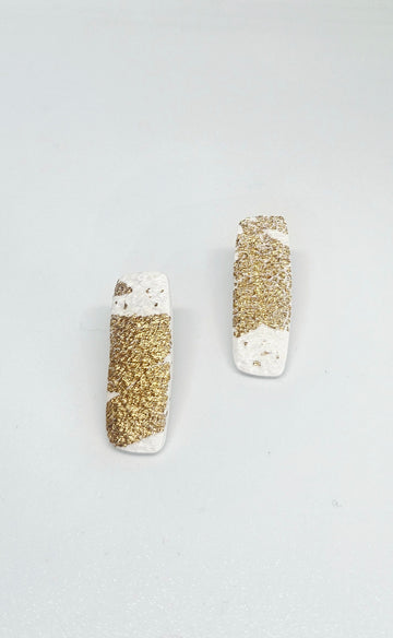 White Glitter Rectangle Studs