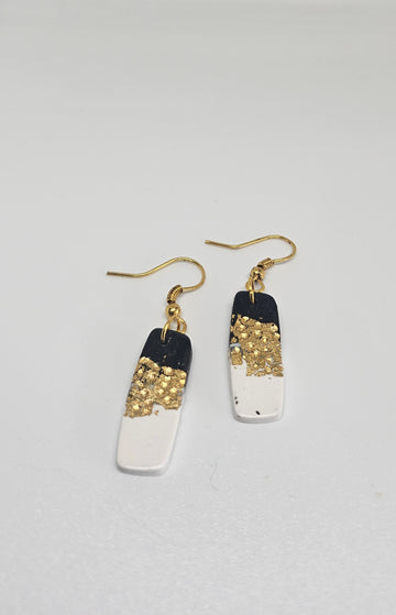 Black Glitter Rectangle Earrings
