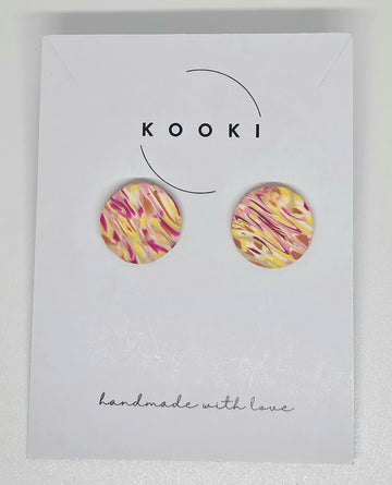 Pink Yellow Marble Round Studs