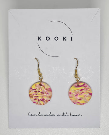 Pink Yellow Marble Dangles