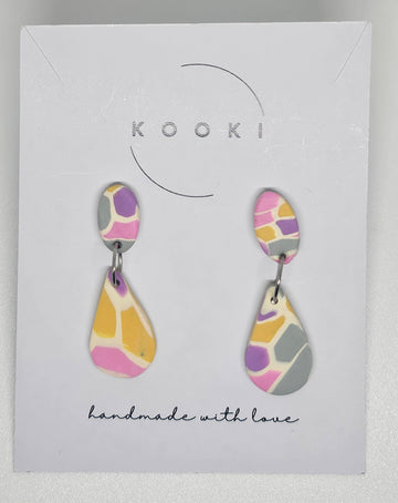 Pink Yellow Mosaic Teardrop earrings