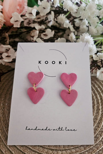 Pink heart dangle earrings