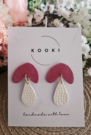 Pink and white flower earrings