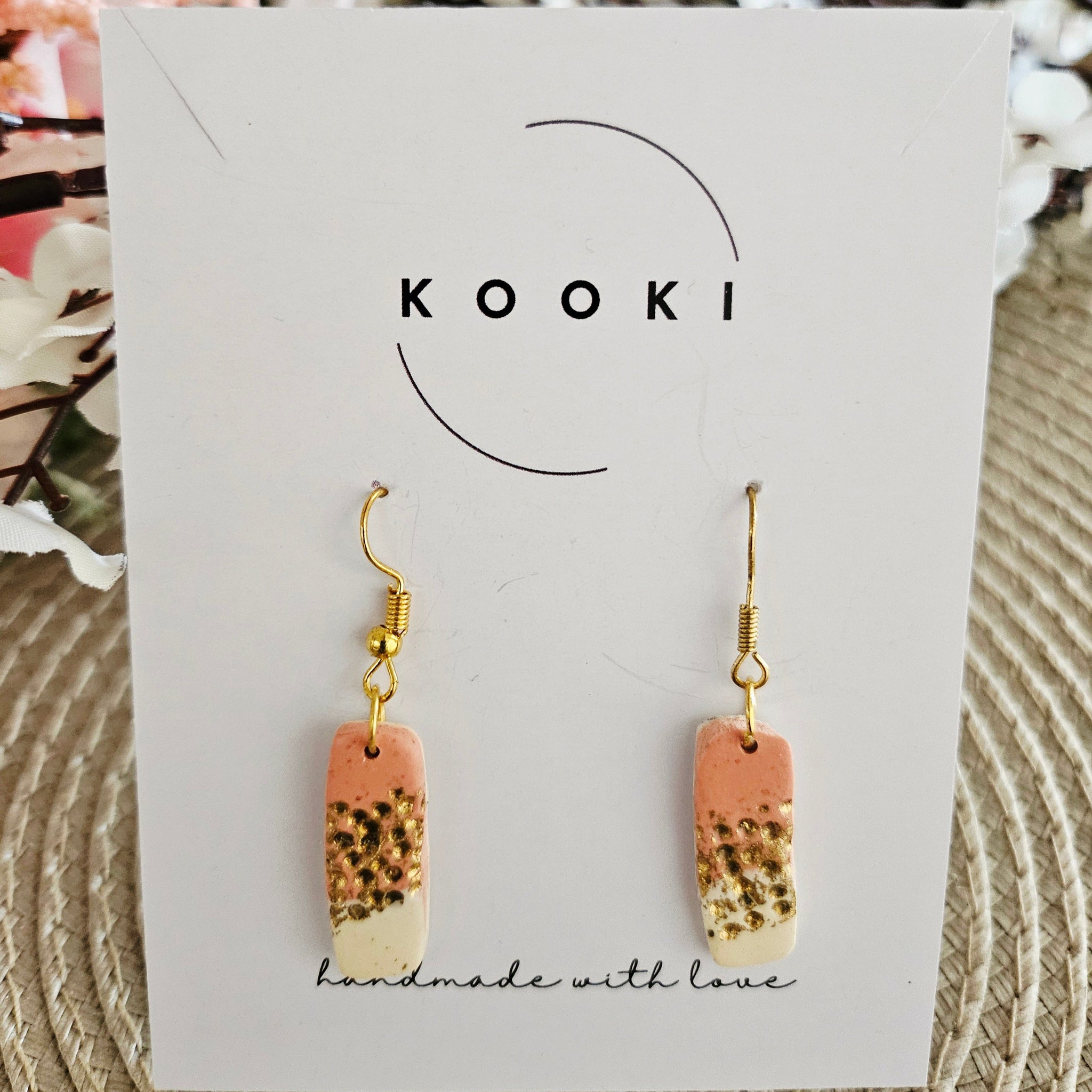 Peach & Gold Glitter Rectangle Earrings