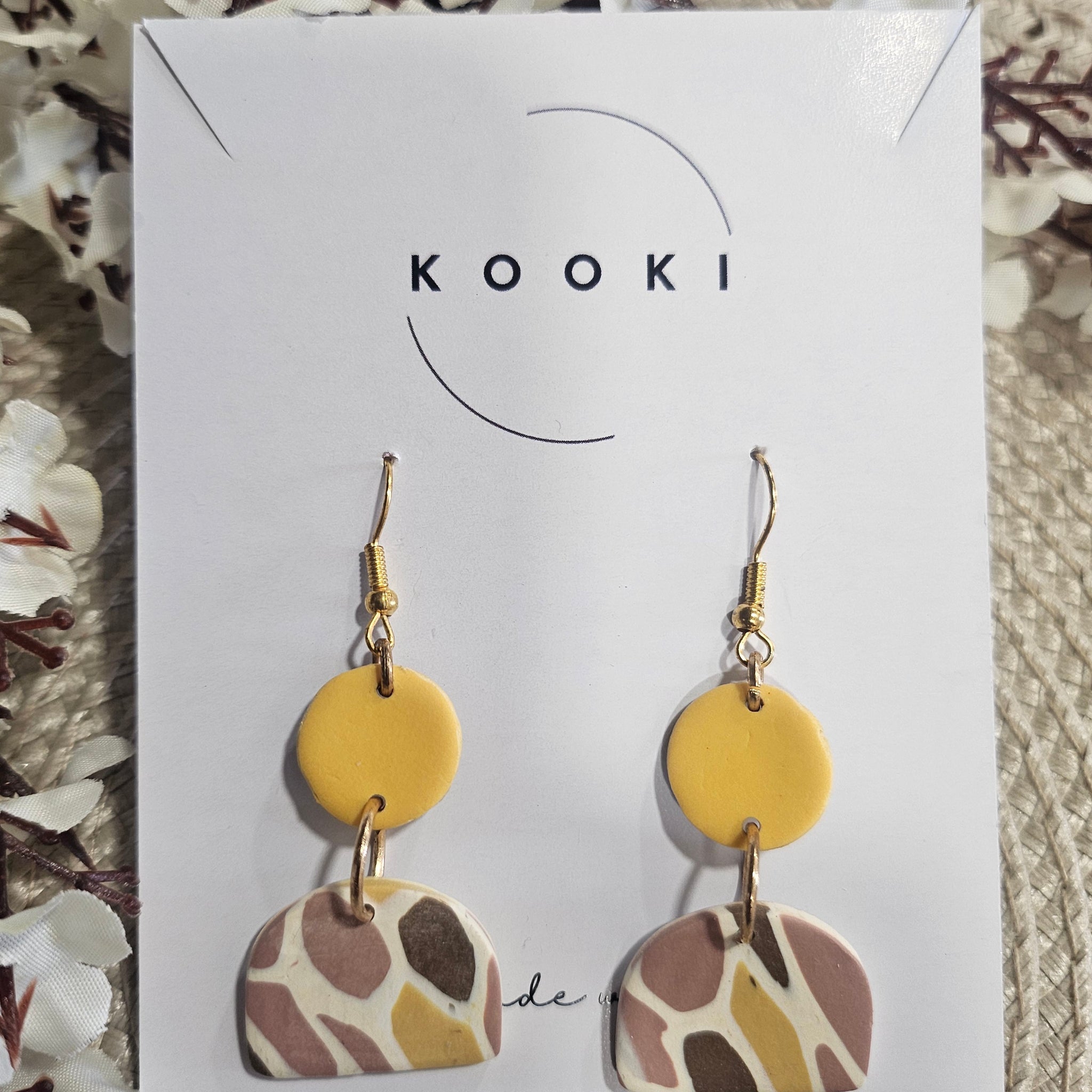 Brown Yellow Half Moon Dangles