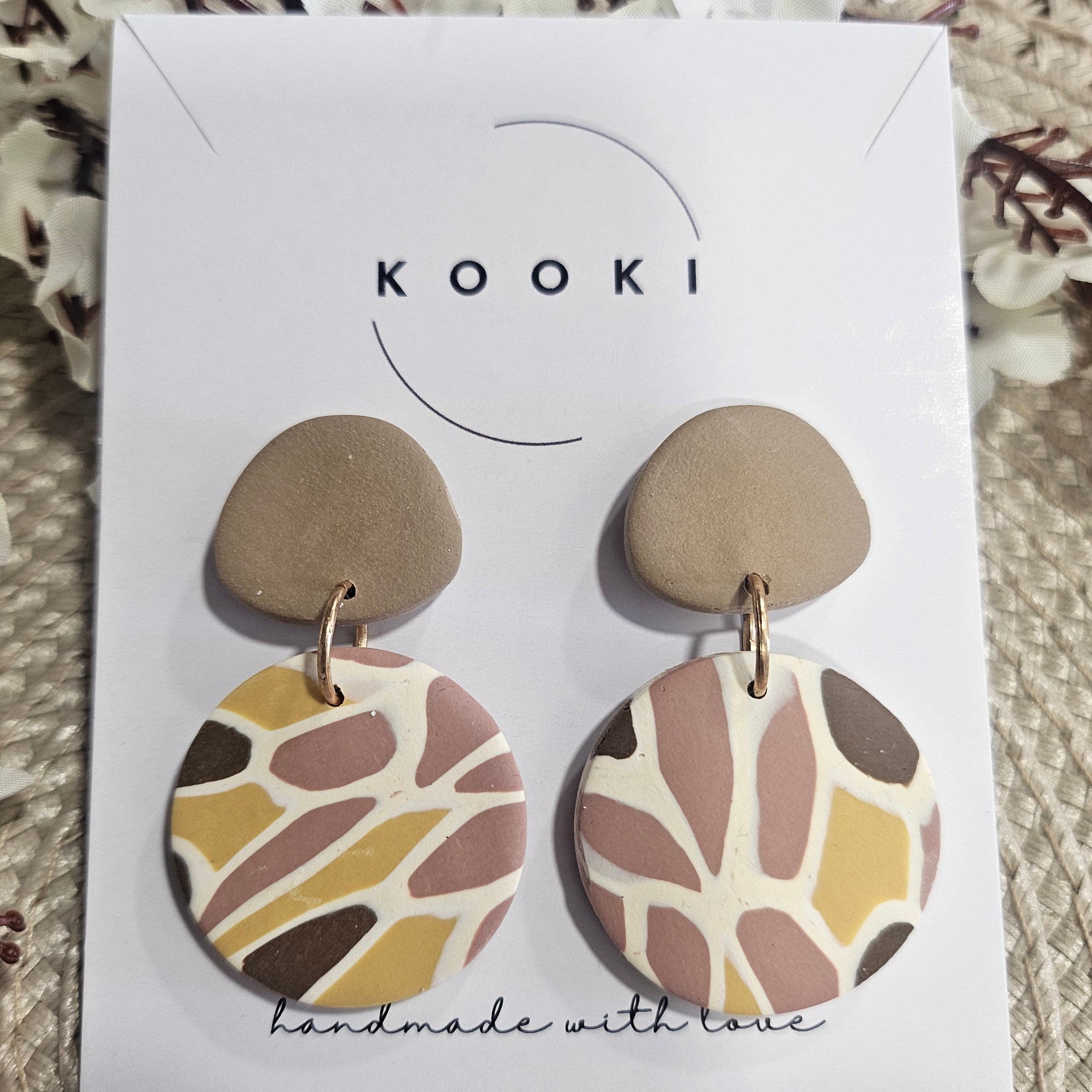 Yellow Brown Mosaic Round earrings