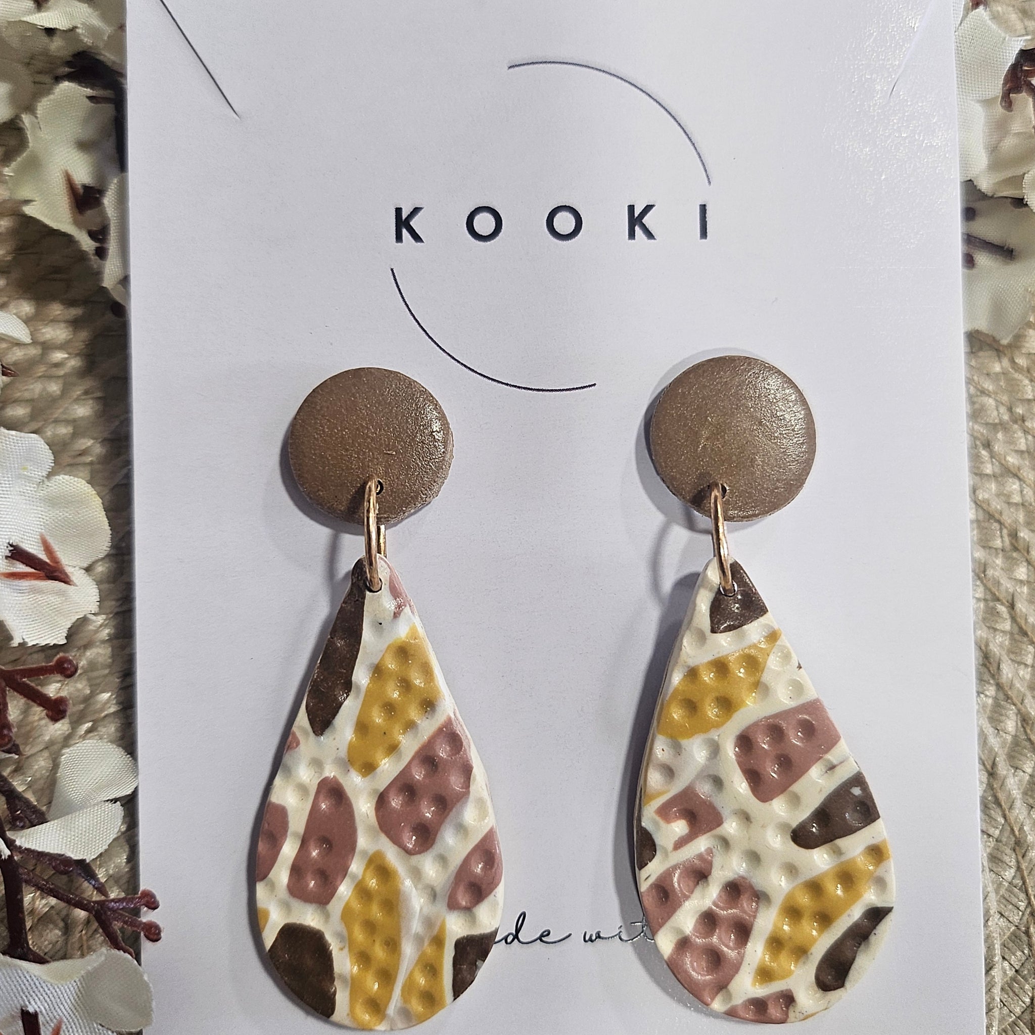 Yellow Brown textured dangle earrings