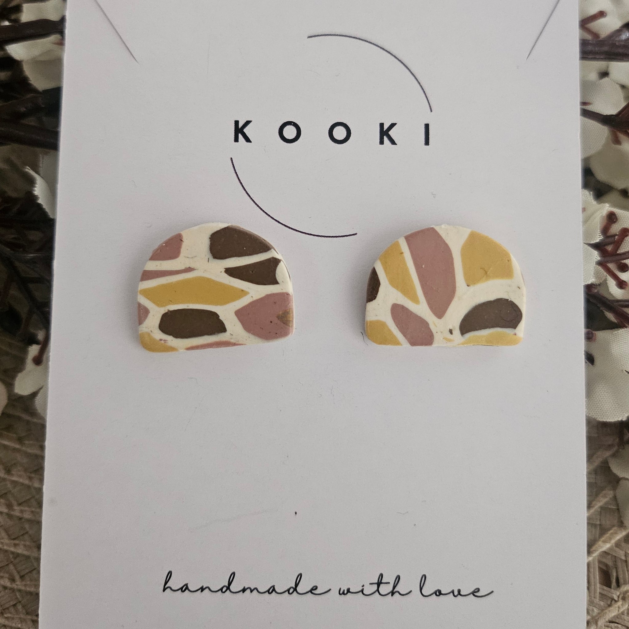 Yellow Mosaic half moon Studs