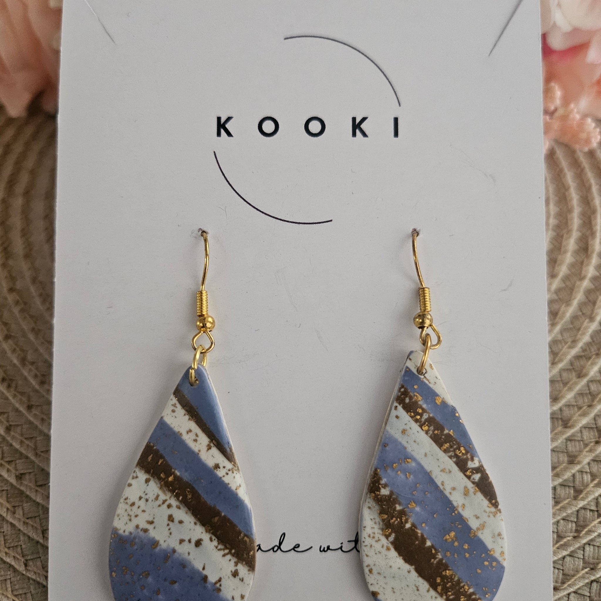 Blue Brown Large Teardrop Dangle