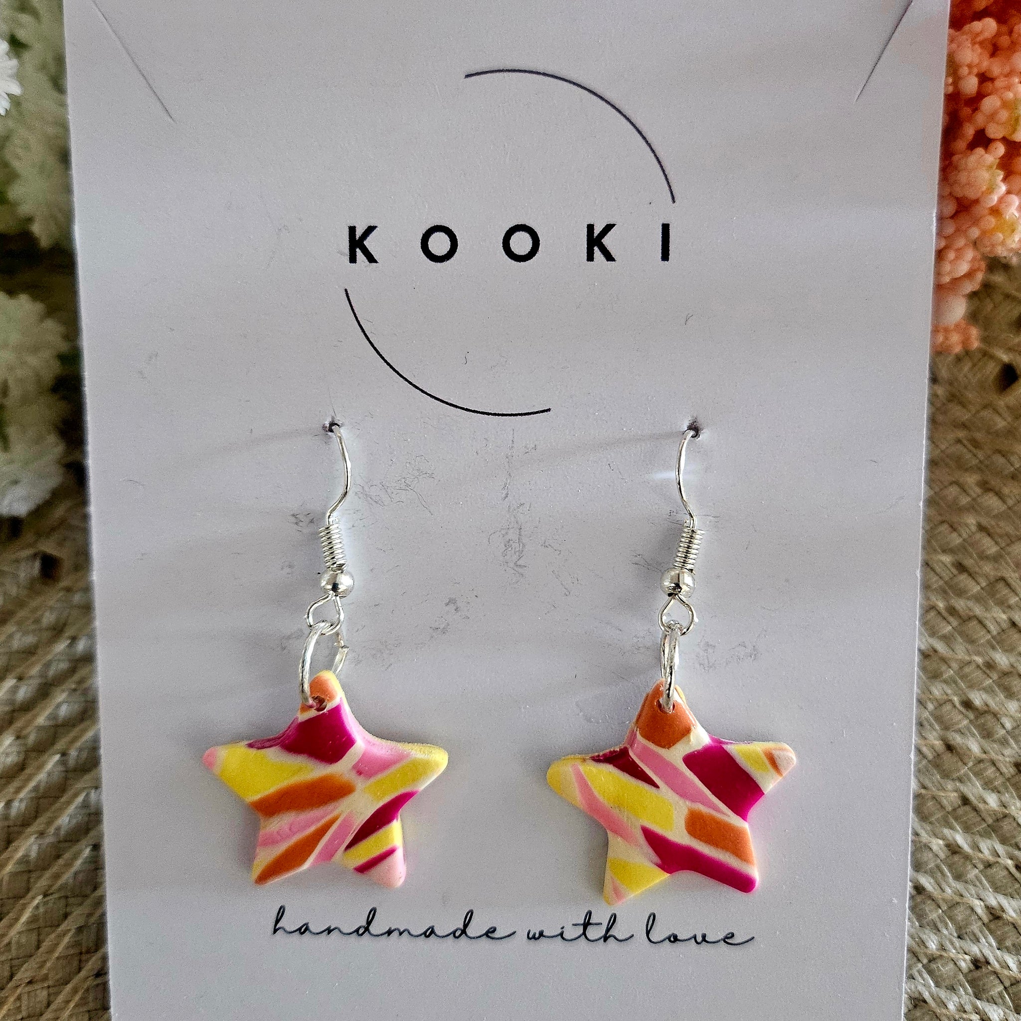 Pink Mosaic Star Earrings
