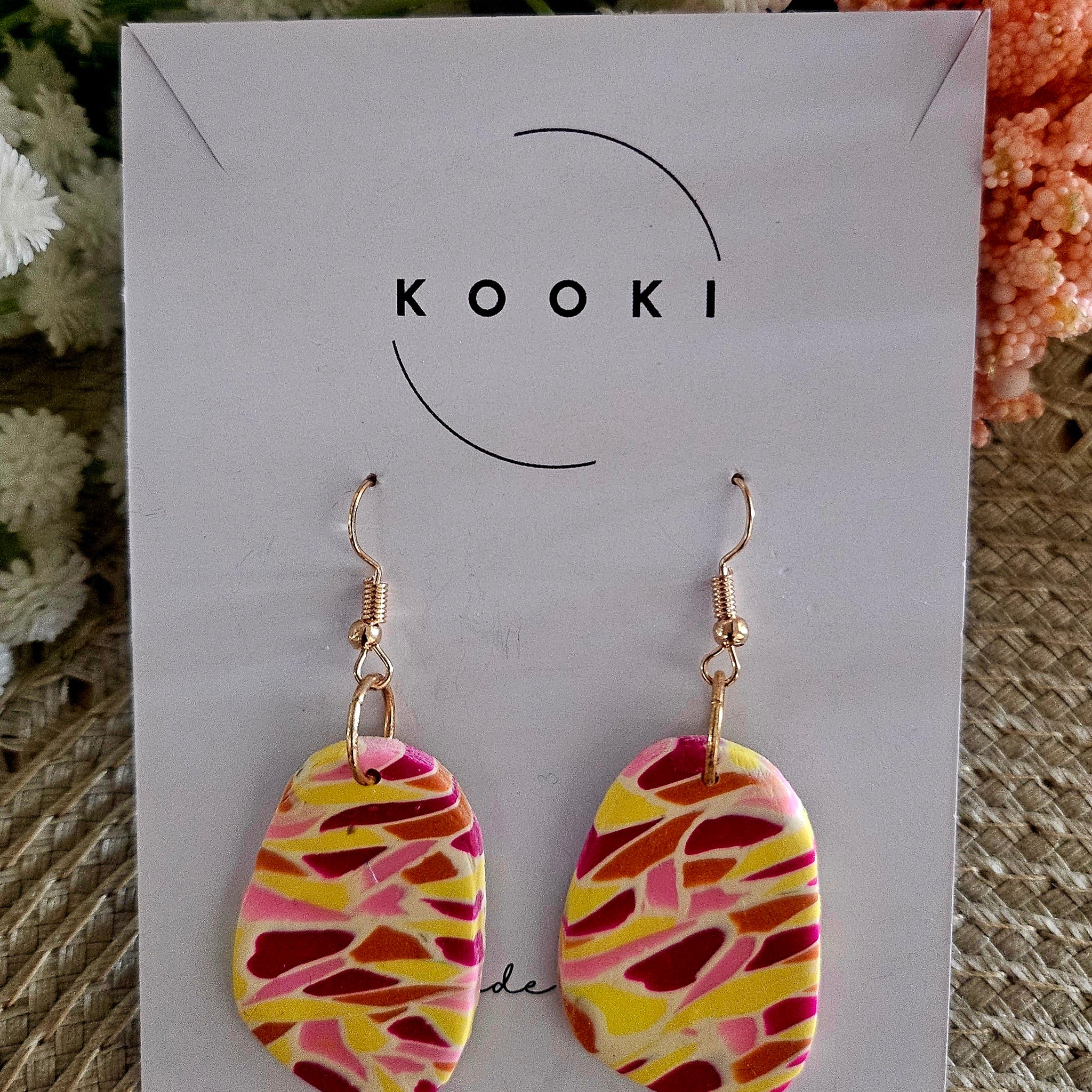 Pink Yellow Mosaic Large Dangles