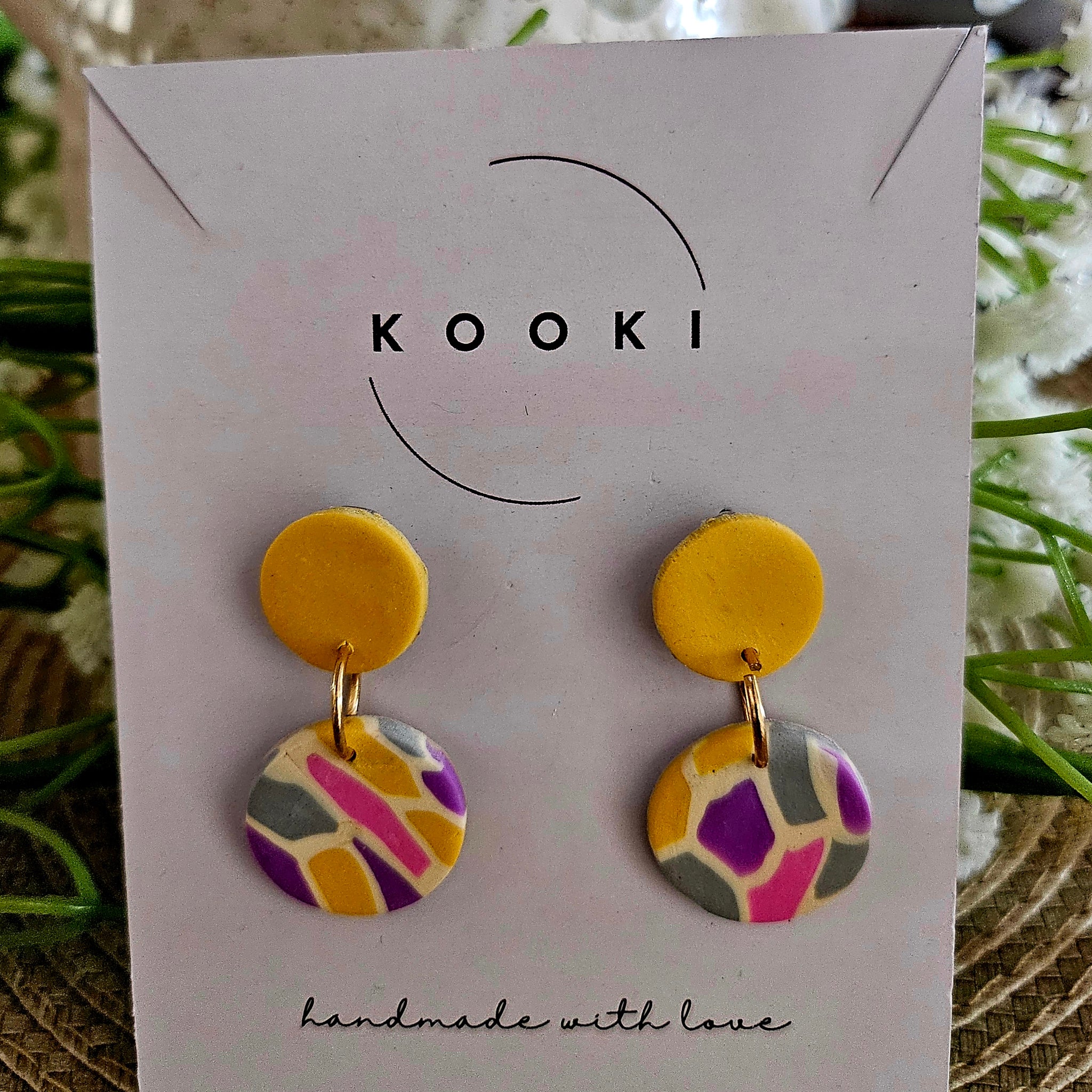 Pink Yellow Mosaic earrings