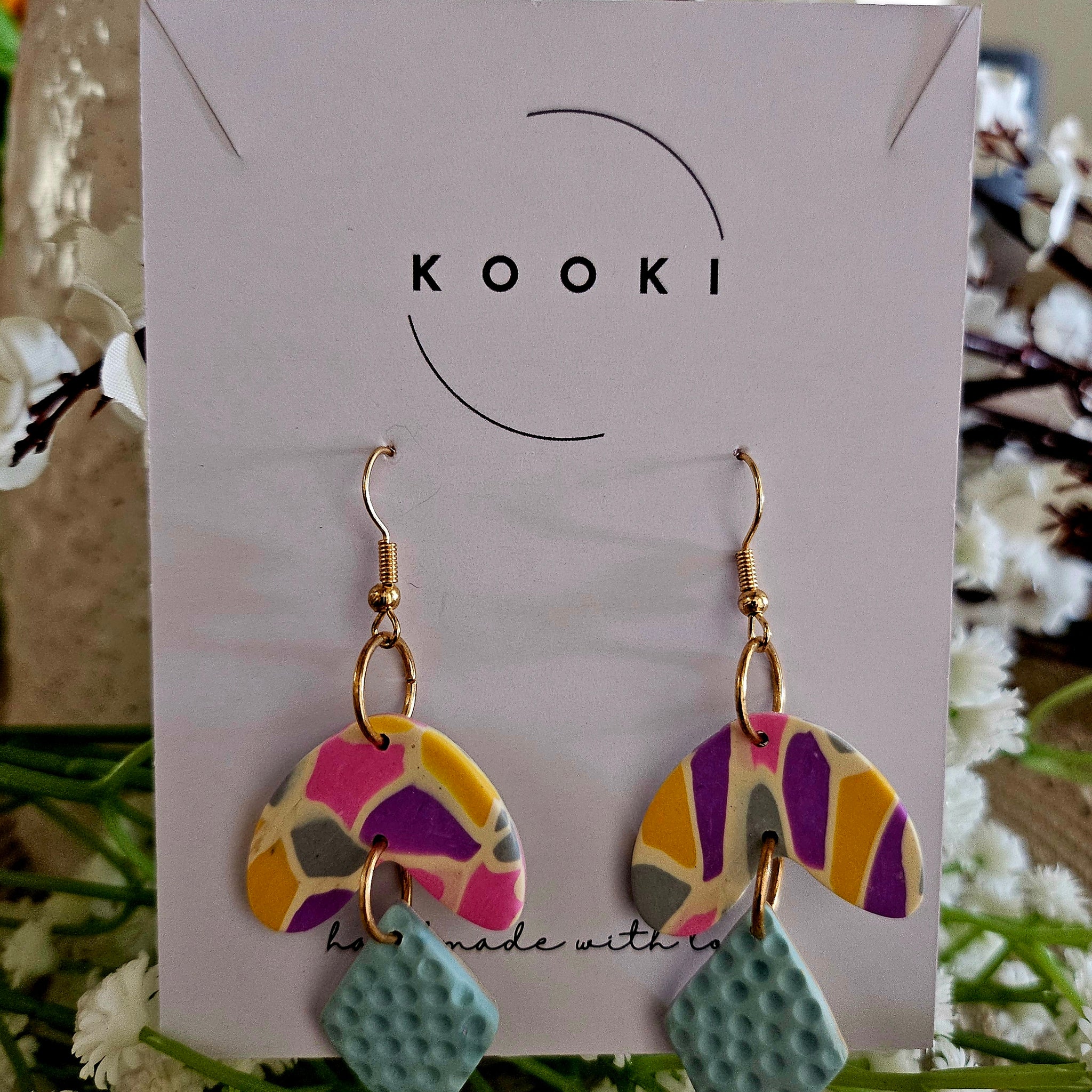 Pink Blue textured dangle earrings