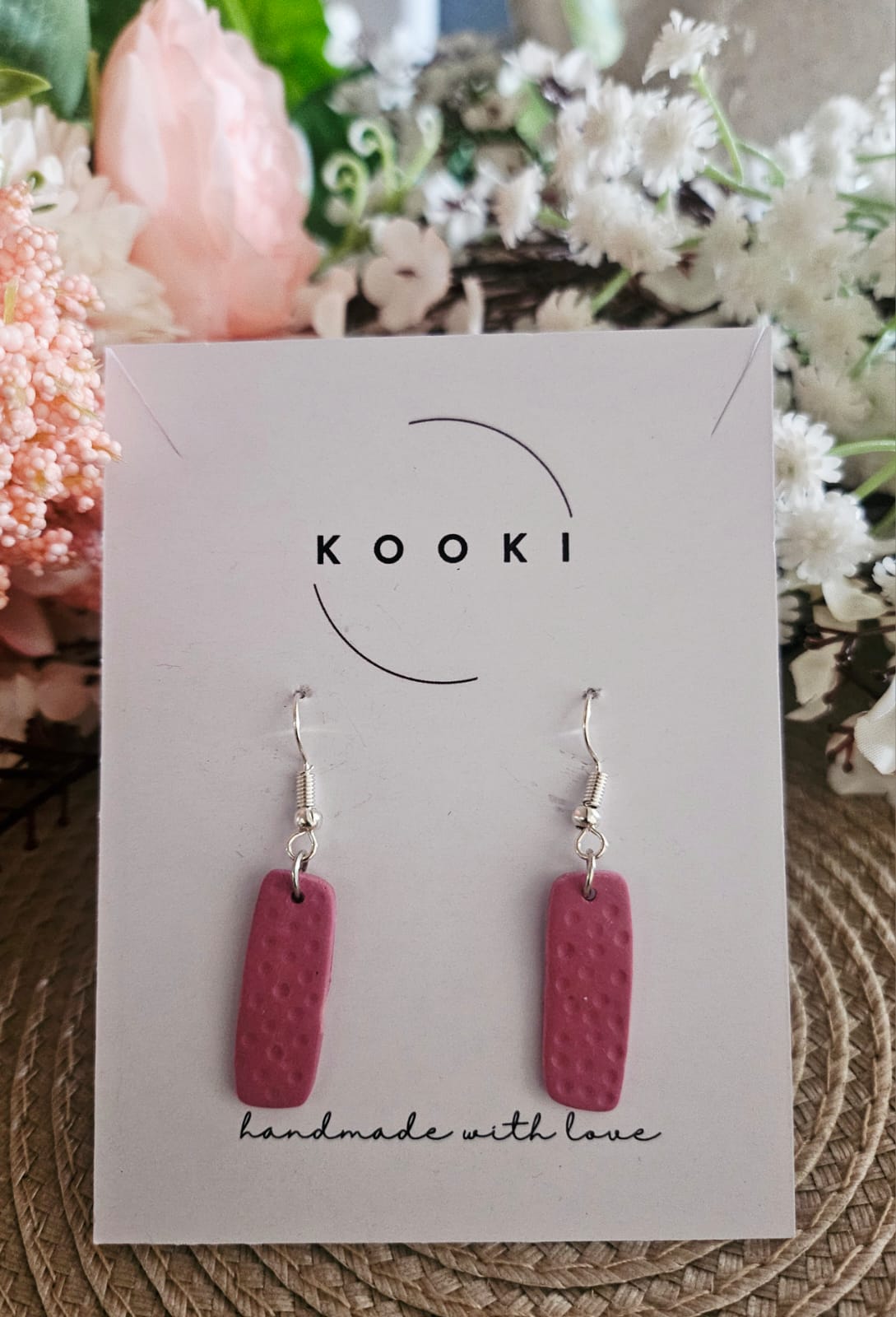 Pink textured rectangle earrings