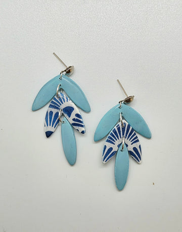 Aqua Blue Floral Statement Polymer Clay Earrings