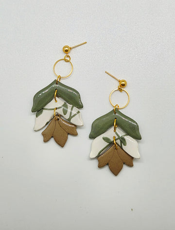 Earthy Leaf Layered Polymer Clay Statement Earrings