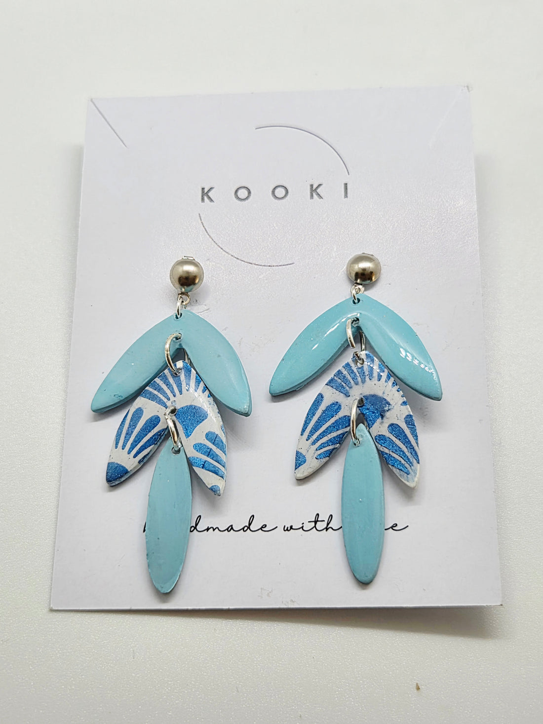 Aqua Blue Floral Statement Polymer Clay Earrings