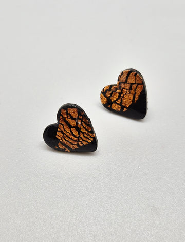 Black & Gold Heart Stud Polymer Clay Earrings