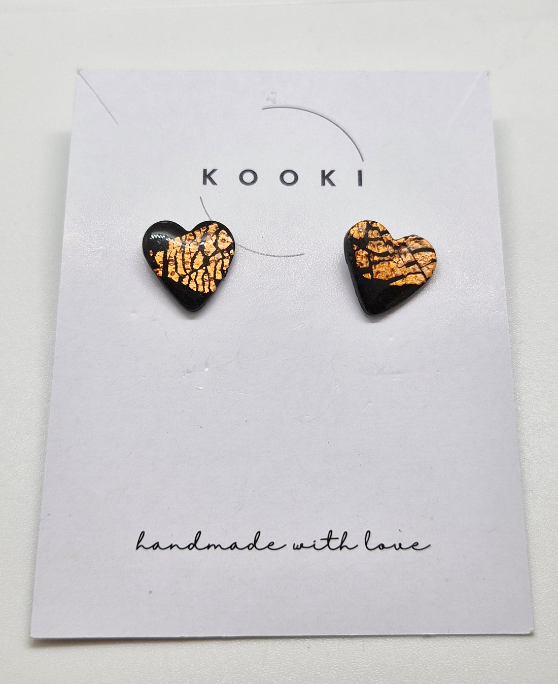 Black & Gold Heart Stud Polymer Clay Earrings
