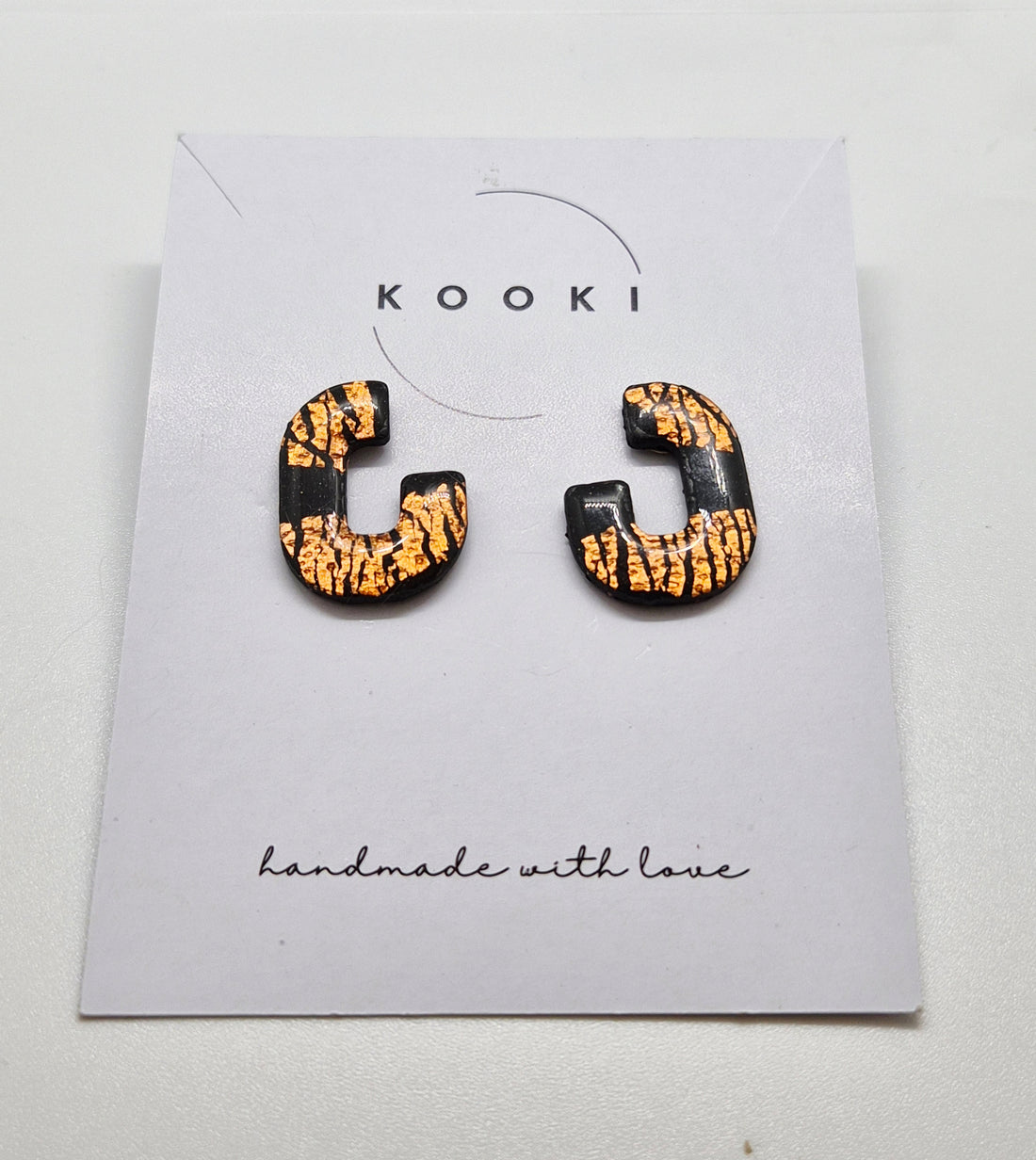 Black & Gold Textured Arch Polymer Clay Earrings
