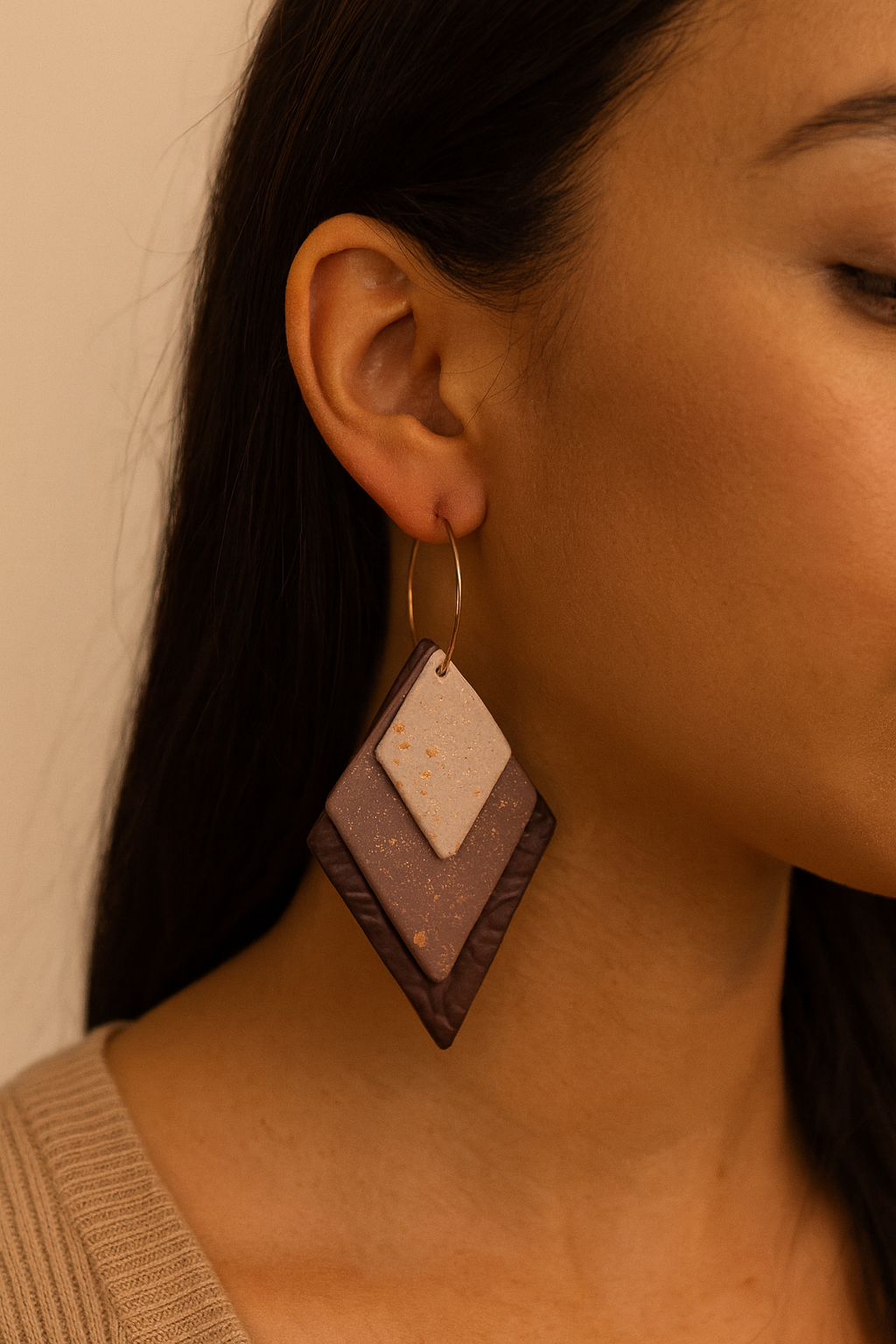 Neutral textured diamond hoops